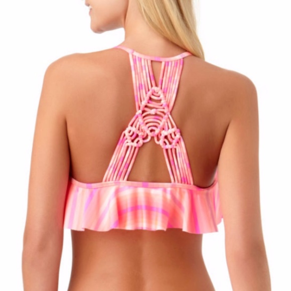 Arizona Stripe Flounce Swimsuit Top-Juniors - Picture 2 of 2
